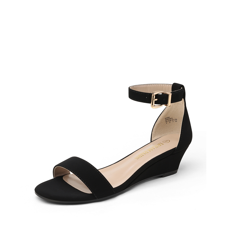 Black low wedge sandals best sale